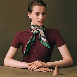 HERMES ストライプスカーフ グリーン/ブラウン タイ colliers-et-laisses-pour-